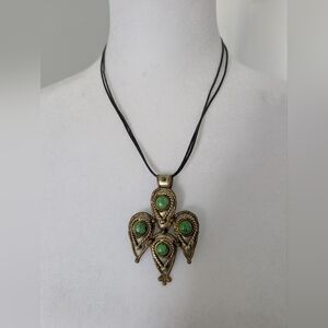 Vintage Green Stone and Silver-Tone Necklace